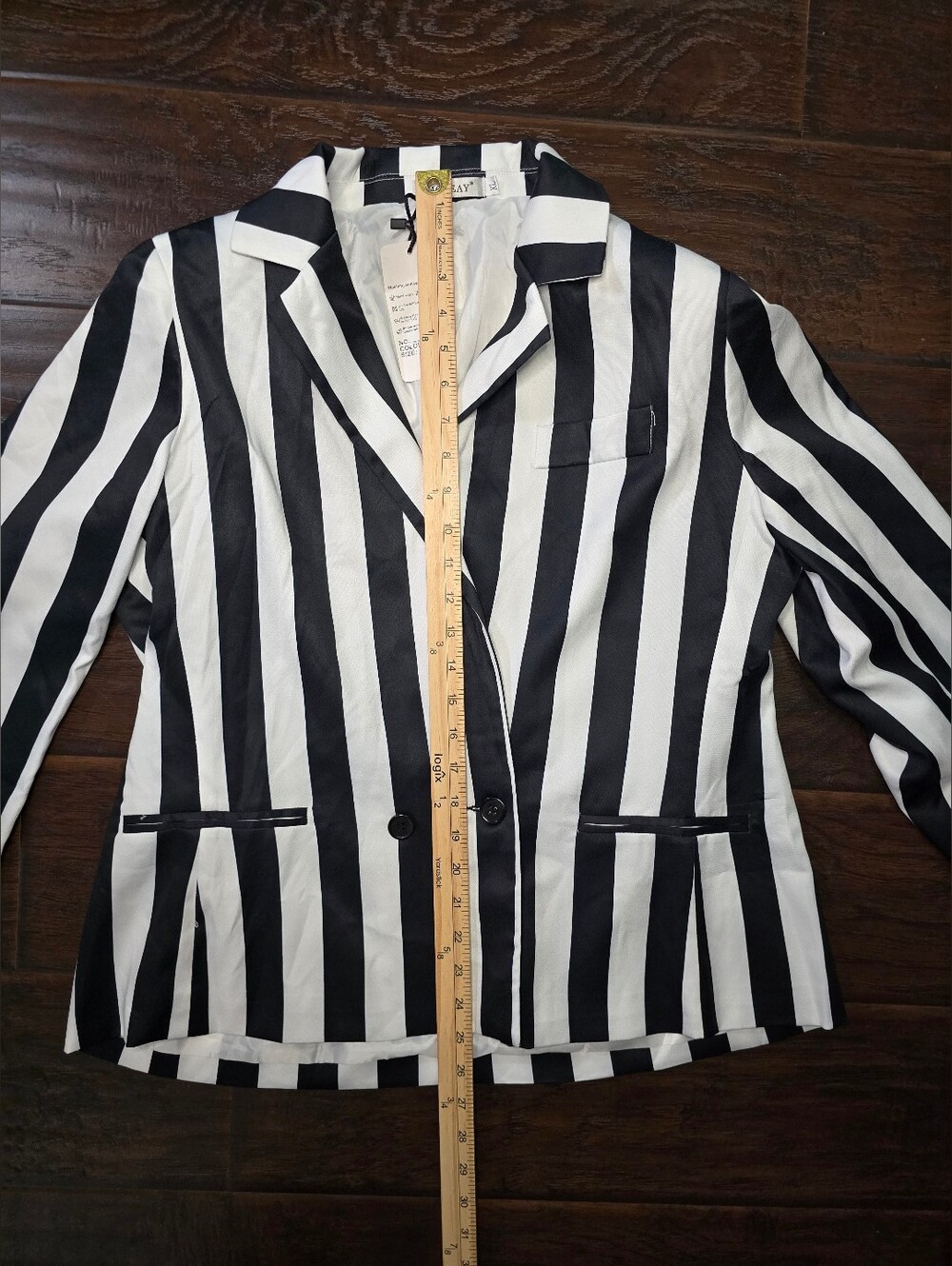 NWT Moxeay Womens Black White Striped Beetlejuice Halloween Blazer XL - Picture 2 of 11